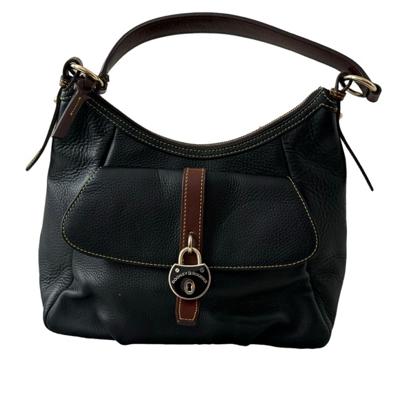Dooney & Bourke Samba Black Pebbled Leather Logo Lock Hobo Shoulder Bag